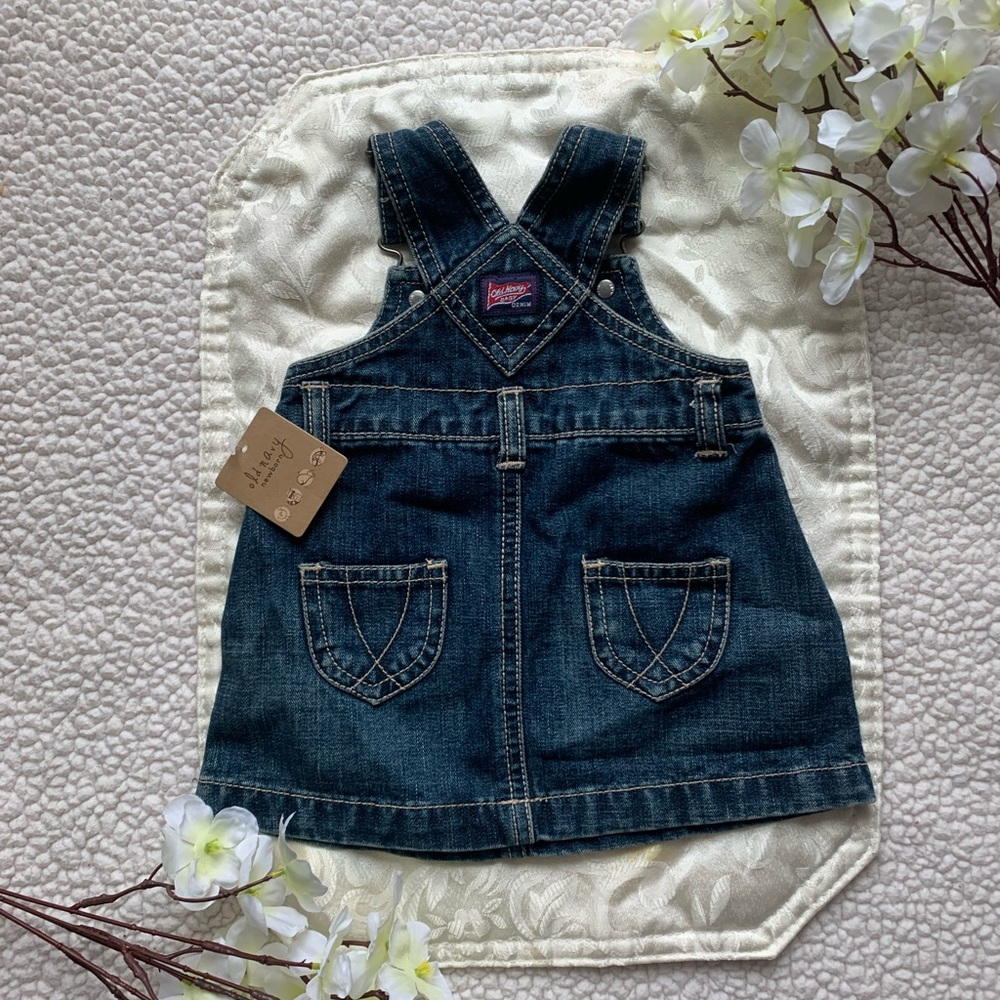 NWT old navy blue denim overalls dress for baby girl 0-3 months newborn